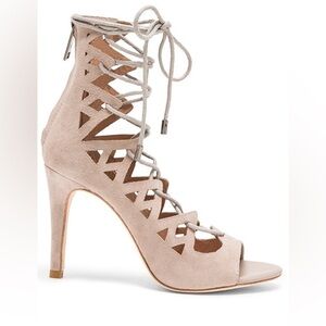Joie Quinn Lace Up Suede Heels 39.5 Nude Strappy Cage Sandals Wedding Event